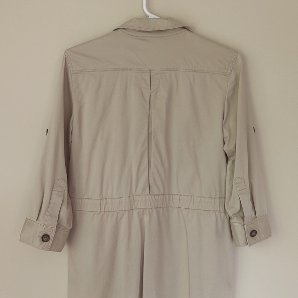 Ann Taylor Loft Khaki Safari Button Tab Sleeve Collared Dress SP Tan Pockets - Picture 8 of 16
